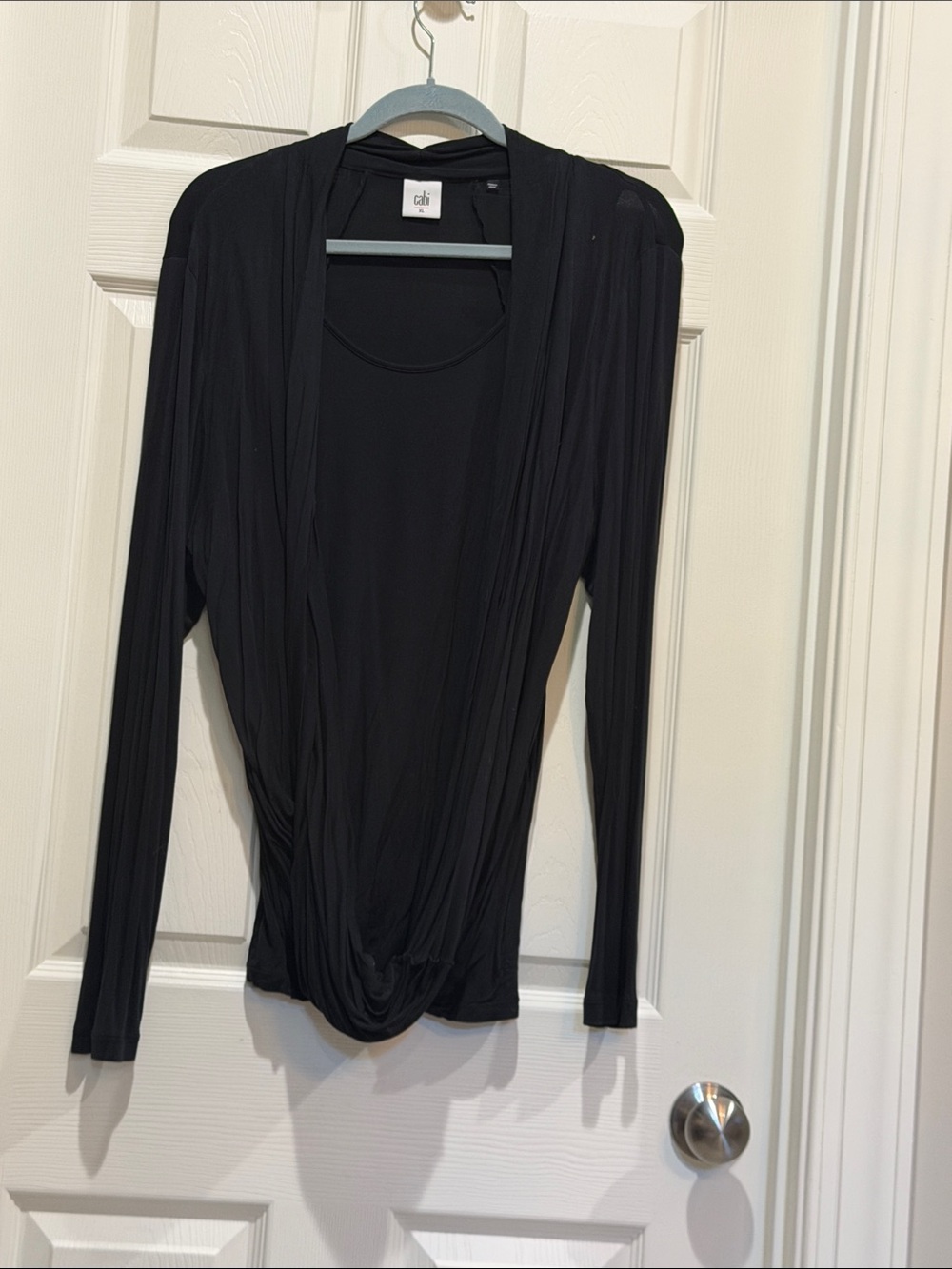 CAbi Black Draped Open-Front Layering Top
